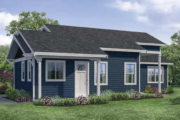 Traditional house plans 17-1013 - front exterior, 1,080 sq ft, 2 bed, 1 bath house plans | Monster House Plans