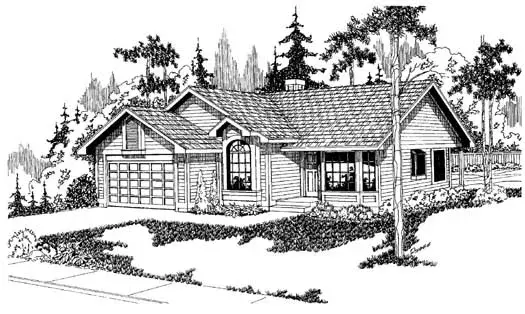 Contemporary house plans 17-103 - front exterior, 1,568 sq ft, 3 bed, 2 bath house plans | Monster House Plans