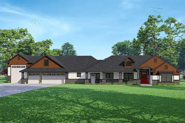 Craftsman house plans 17-1060 - front exterior, 2,792 sq ft, 3 bed, 3 bath house plans | Monster House Plans