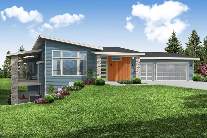 Contemporary house plans 17-1063 - front exterior, 2,919 sq ft, 3 bed, 2 bath house plans | Monster House Plans