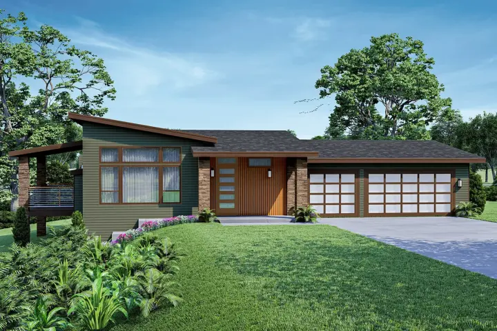 Contemporary house plans 17-1074 - front exterior, 2,577 sq ft, 3 bed, 2 bath house plans | Monster House Plans
