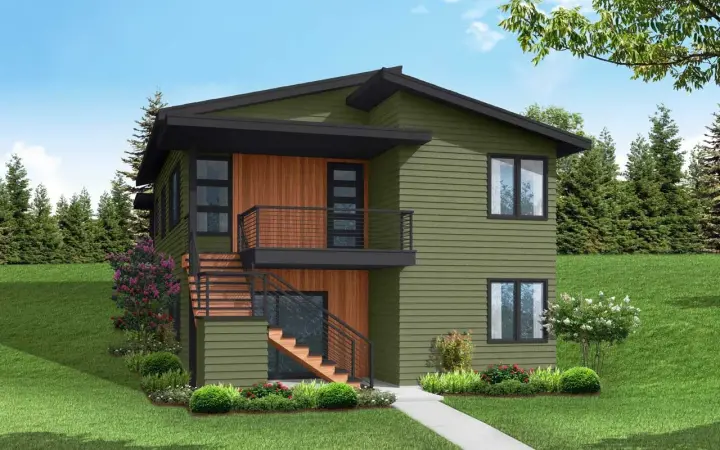 Modern house plans 17-1103 - front exterior, 2,077 sq ft, 3 bed, 2 bath house plans | Monster House Plans