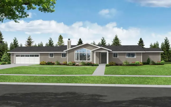 Ranch house plans 17-1126 - front exterior, 2,042 sq ft, 3 bed, 3 bath house plans | Monster House Plans