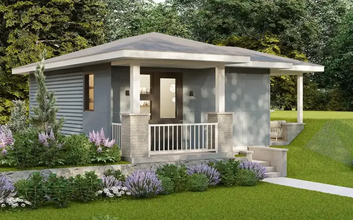 Accessory Dwelling Unit house plans 17-1152 - front exterior, 560 sq ft, 1 bed, 1 bath house plans | Monster House Plans