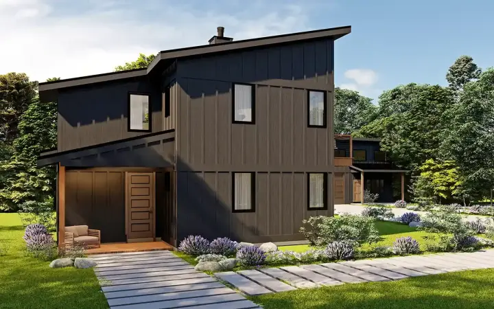 Contemporary house plans 17-1166 - front exterior, 1,199 sq ft, 2 bed, 2 bath house plans | Monster House Plans