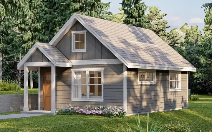 Accessory Dwelling Unit house plans 17-1172 - front exterior, 619 sq ft, 1 bed, 1 bath house plans | Monster House Plans