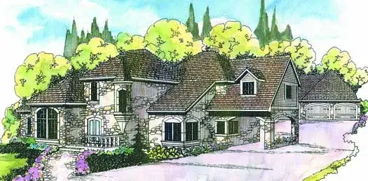 European house plans 17-119 - front exterior, 4,015 sq ft, 4 bed, 3 bath house plans | Monster House Plans