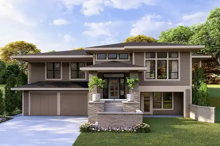 Prairie house plans 17-1206 - front exterior, 3,101 sq ft, 4 bed, 3 bath house plans | Monster House Plans