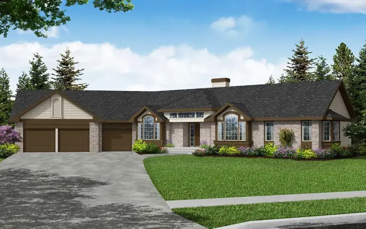 Ranch house plans 17-129 - front exterior, 2,648 sq ft, 4 bed, 2 bath house plans | Monster House Plans