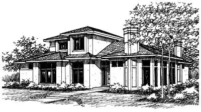 Contemporary house plans 17-232 - front exterior, 3,011 sq ft, 3 bed, 2 bath house plans | Monster House Plans