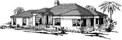Southwest house plans 17-263 - front exterior, 1,637 sq ft, 3 bed, 2 bath house plans | Monster House Plans