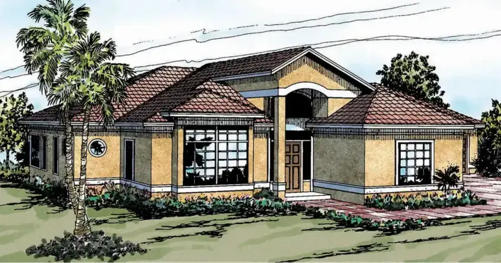 Southwest house plans 17-268 - front exterior, 1,796 sq ft, 3 bed, 2 bath house plans | Monster House Plans