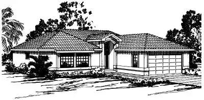 Mediterranean house plans 17-272 - front exterior, 1,636 sq ft, 3 bed, 2 bath house plans | Monster House Plans