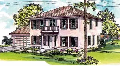 Mediterranean house plans 17-281 - front exterior, 1,992 sq ft, 3 bed, 2 bath house plans | Monster House Plans