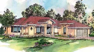 Mediterranean house plans 17-283 - front exterior, 2,396 sq ft, 3 bed, 2 bath house plans | Monster House Plans