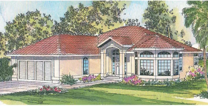 Mediterranean house plans 17-286 - front exterior, 1,932 sq ft, 3 bed, 2 bath house plans | Monster House Plans