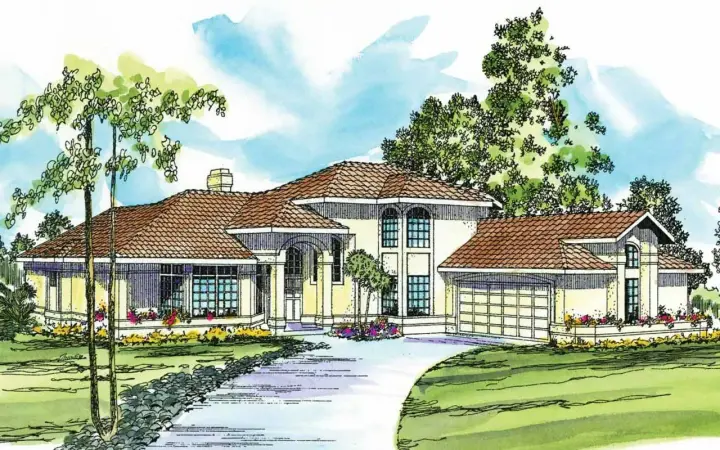 Mediterranean house plans 17-292 - front exterior, 2,994 sq ft, 3 bed, 2 bath house plans | Monster House Plans