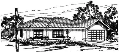 Southwest house plans 17-300 - front exterior, 1,493 sq ft, 3 bed, 2 bath house plans | Monster House Plans
