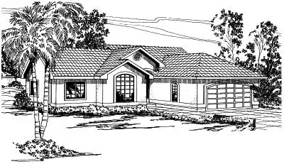Mediterranean house plans 17-305 - front exterior, 1,542 sq ft, 3 bed, 2 bath house plans | Monster House Plans