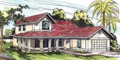 Mediterranean house plans 17-306 - front exterior, 2,094 sq ft, 3 bed, 2 bath house plans | Monster House Plans