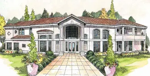 Mediterranean house plans 17-308 - front exterior, 3,509 sq ft, 3 bed, 3 bath house plans | Monster House Plans