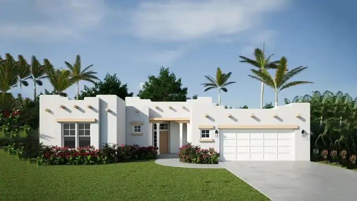 Santa Fe house plans 17-310 - front exterior, 1,760 sq ft, 3 bed, 2 bath house plans | Monster House Plans