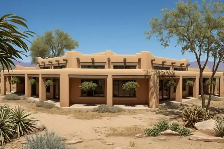 Santa Fe house plans 17-311 - front exterior, 2,431 sq ft, 3 bed, 3 bath house plans | Monster House Plans