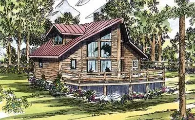 Log Cabin house plans 17-323 - front exterior, 1,401 sq ft, 3 bed, 2 bath house plans | Monster House Plans