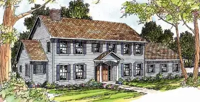 Early American house plans 17-348 - front exterior, 4,059 sq ft, 6 bed, 3 bath house plans | Monster House Plans