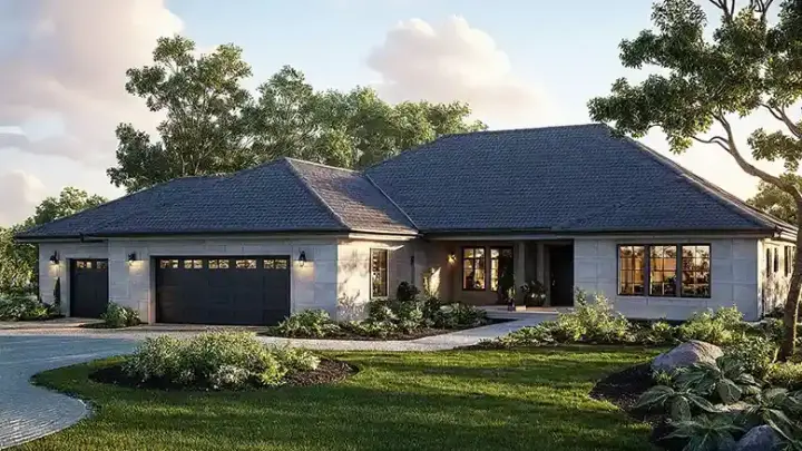 Mediterranean house plans 17-370 - front exterior, 2,087 sq ft, 3 bed, 2 bath house plans | Monster House Plans