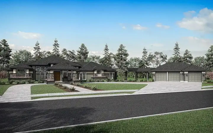 Modern house plans 17-387 - front exterior, 3,065 sq ft, 3 bed, 3 bath house plans | Monster House Plans