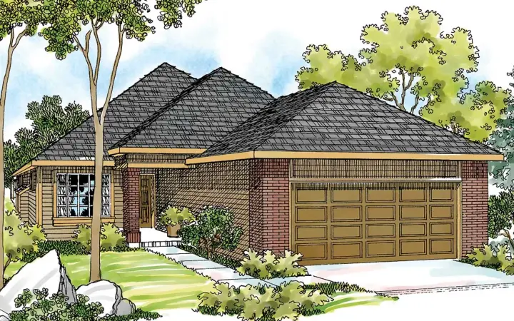 Contemporary house plans 17-407 - front exterior, 1,348 sq ft, 3 bed, 2 bath house plans | Monster House Plans