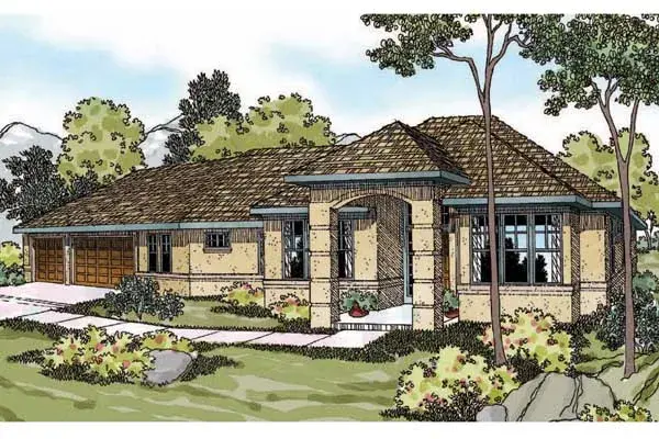 Mediterranean house plans 17-449 - front exterior, 2,149 sq ft, 3 bed, 2 bath house plans | Monster House Plans