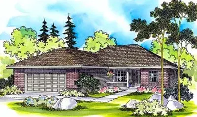 Ranch house plans 17-452 - front exterior, 1,396 sq ft, 3 bed, 2 bath house plans | Monster House Plans