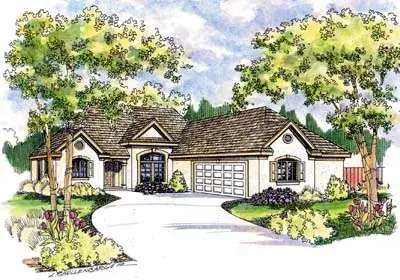 Southwest house plans 17-503 - front exterior, 1,605 sq ft, 3 bed, 2 bath house plans | Monster House Plans