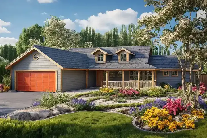 Country house plans 17-523 - front exterior, 1,668 sq ft, 3 bed, 2 bath house plans | Monster House Plans