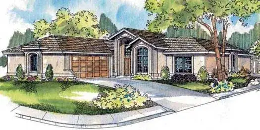 Mediterranean house plans 17-529 - front exterior, 2,261 sq ft, 3 bed, 2 bath house plans | Monster House Plans