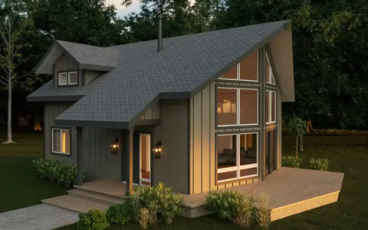 Contemporary house plans 17-538 - front exterior, 1,211 sq ft, 1 bed, 2 bath house plans | Monster House Plans
