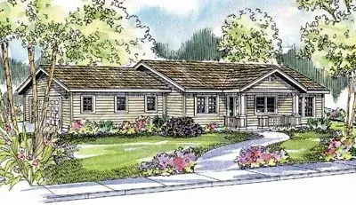 Ranch house plans 17-550 - front exterior, 1,356 sq ft, 3 bed, 2 bath house plans | Monster House Plans