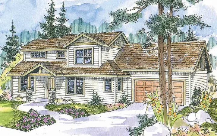 Craftsman house plans 17-572 - front exterior, 1,525 sq ft, 4 bed, 2 bath house plans | Monster House Plans