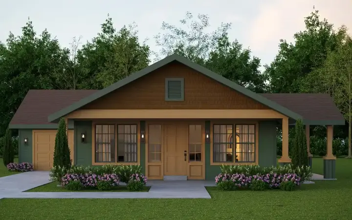 Craftsman house plans 17-579 - front exterior, 1,321 sq ft, 2 bed, 2 bath house plans | Monster House Plans
