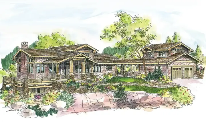 Mountain Rustic house plans 17-593 - front exterior, 2,863 sq ft, 3 bed, 3 bath house plans | Monster House Plans