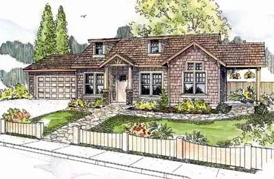 Shingle house plans 17-607 - front exterior, 1,363 sq ft, 2 bed, 1 bath house plans | Monster House Plans