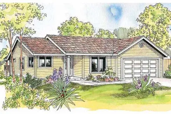 Ranch house plans 17-622 - front exterior, 1,398 sq ft, 3 bed, 2 bath house plans | Monster House Plans