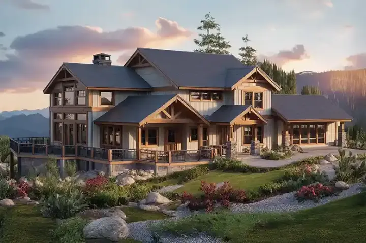 Mountain Rustic house plans 17-667 - front exterior, 2,726 sq ft, 3 bed, 2 bath house plans | Monster House Plans