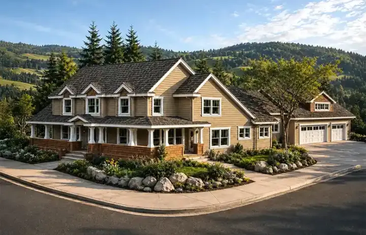 Farmhouse house plans 17-681 - front exterior, 3,370 sq ft, 4 bed, 4 bath house plans | Monster House Plans