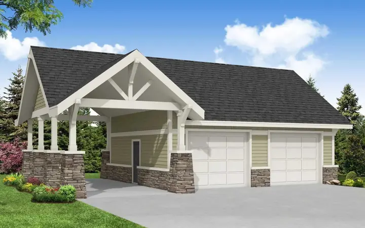 Craftsman house plans 17-715 - front exterior, 780 sq ft, 0 bed, 0 bath house plans | Monster House Plans