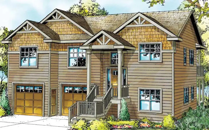Craftsman house plans 17-826 - front exterior, 1,820 sq ft, 2 bed, 3 bath house plans | Monster House Plans