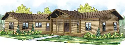 Mountain Rustic house plans 17-854 - front exterior, 1,735 sq ft, 2 bed, 2 bath house plans | Monster House Plans