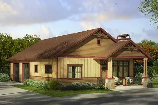 Cottage house plans 17-896 - front exterior, 921 sq ft, 1 bed, 1 bath house plans | Monster House Plans